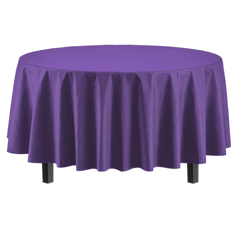 Party Solids 6-Pack Premium Plastic Tablecloth 84in. Round Plastic Table Cover - Purple - Image 2